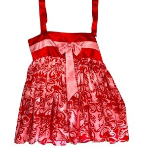 Pink & Red Bebe Silk Sleeveless Babydoll Tie Front Blouse Women’s Size Small